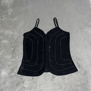 Y2K Jubi Top Womens Medium Black Studded Embellished Black Cami Goth Punk